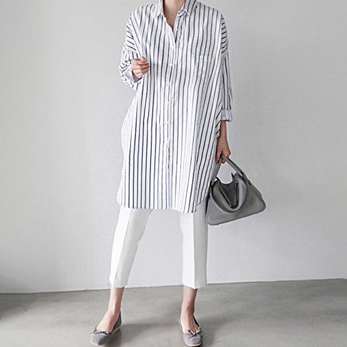 드마엘 오버핏 로블 카라 하프 간절기 롱 셔츠