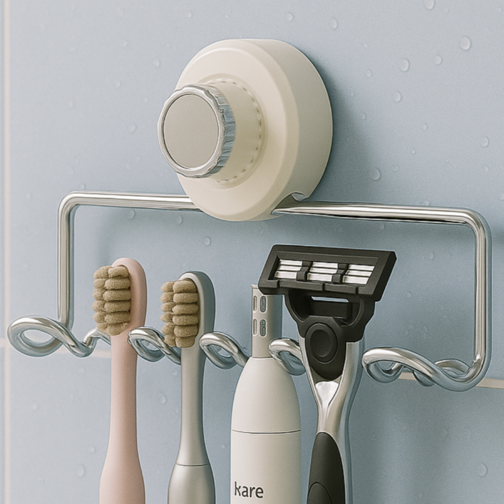 레브온 물빠짐 공중부양 스텐 흡착식 칫솔걸이, 실버화이트