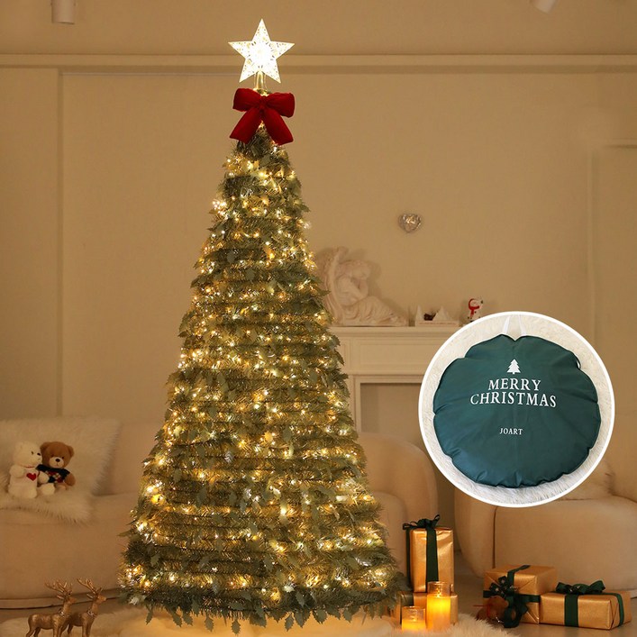 조아트 크리스마스트리 지네전구 탑별 벨벳뽕리본 원터치트리 세트