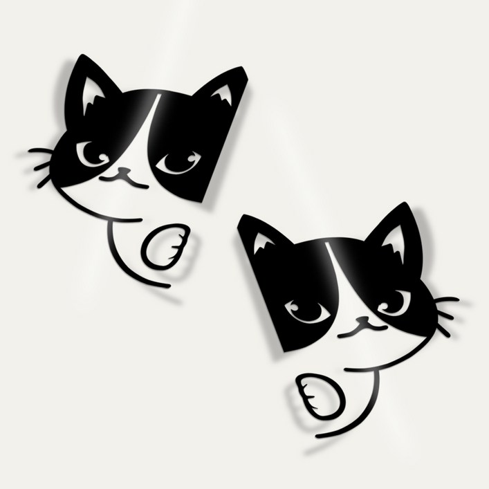 에캄 고양이 좌우세트 스티커 AUN8001, 검정 무광, 1개