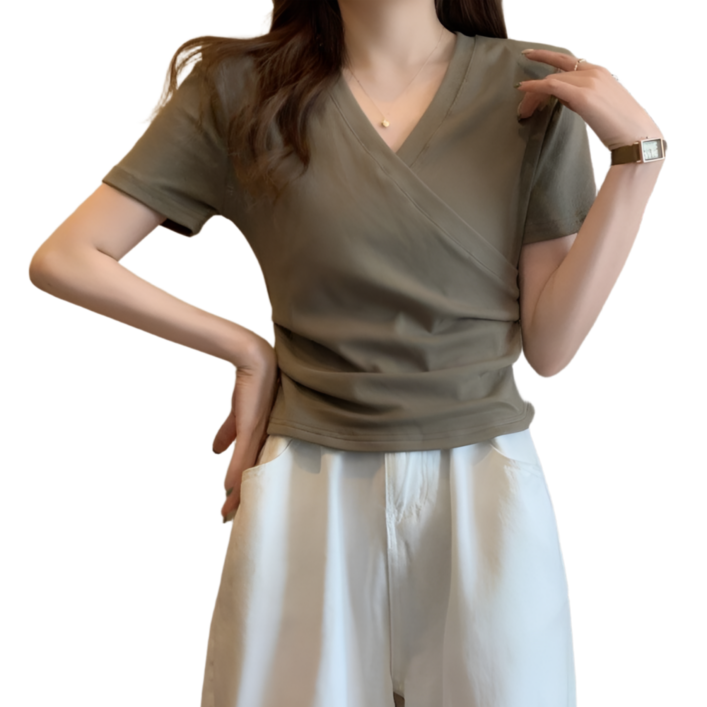 즈니마켓 여름 여성 무지 데일리 브이넥 셔링 반팔티 즈니마켓 여름 여성 무지 데일리 브이넥 셔링 반팔티