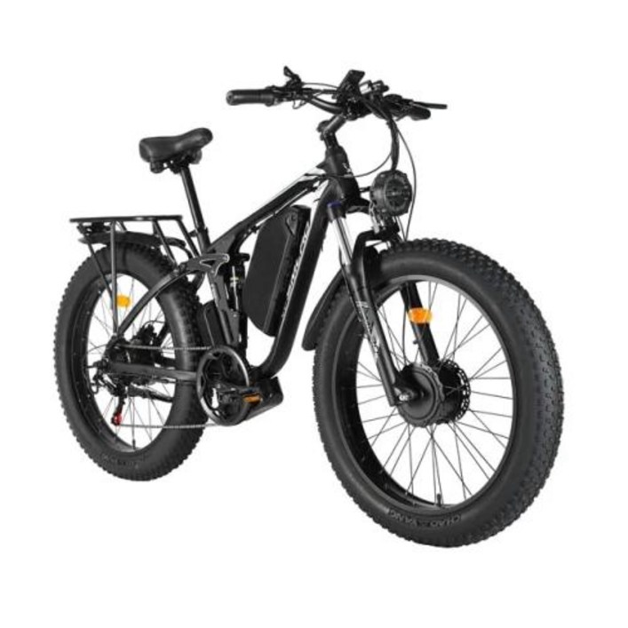 접이식자전거 전기 산악 Smlro V3 듀얼 모터 도시 도로 48V 26 인치 팻 타이어 성인용 전자 7 단 MTB 2000W 224Ah 미국 재고 있음, 2) Black White  72000W  22.4AH