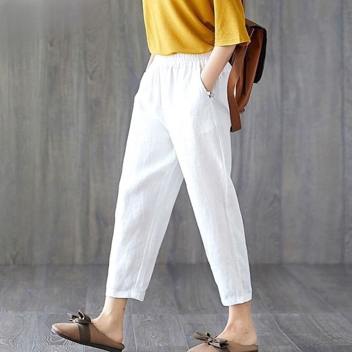 여성 와이드 배기핏 슬랙스 8부바지 밴딩팬츠