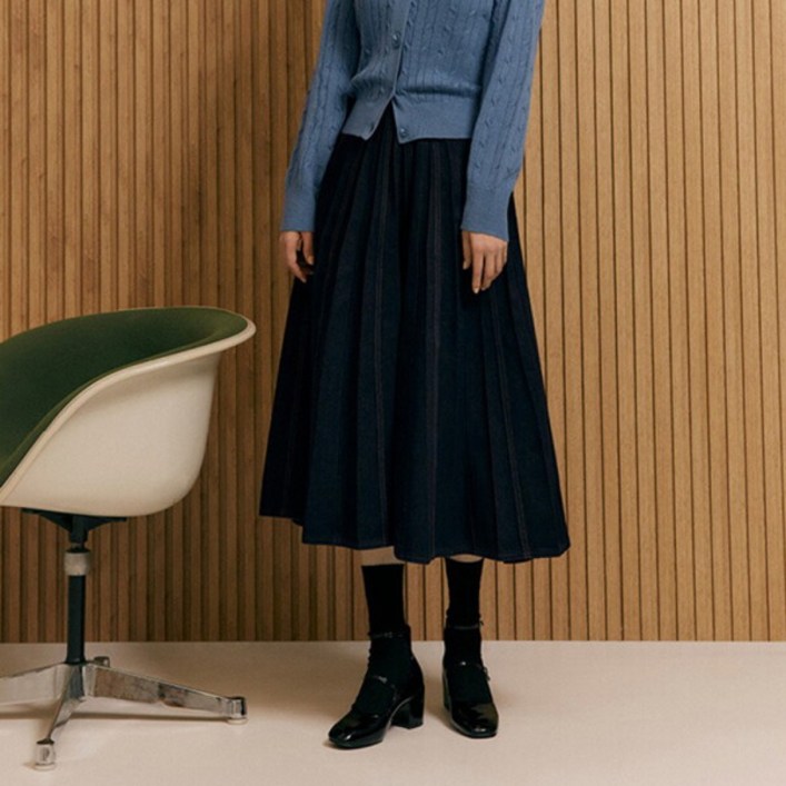 더 엣지 TAG가 159,800원 데님 주름 스커트 WYSK6G02