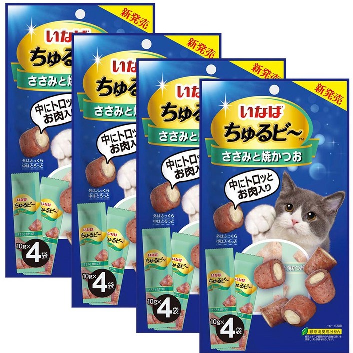 이나바 챠오 츄르비 4종 콤보세트, 40g, 4개, 닭가슴살  구운가다랑어