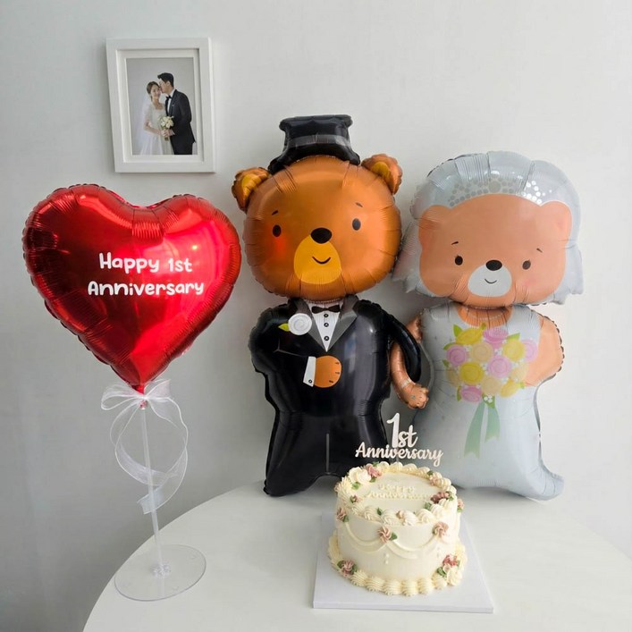 이벤트홀릭 곰돌이 신랑신부 결혼기념일 풍선 세트