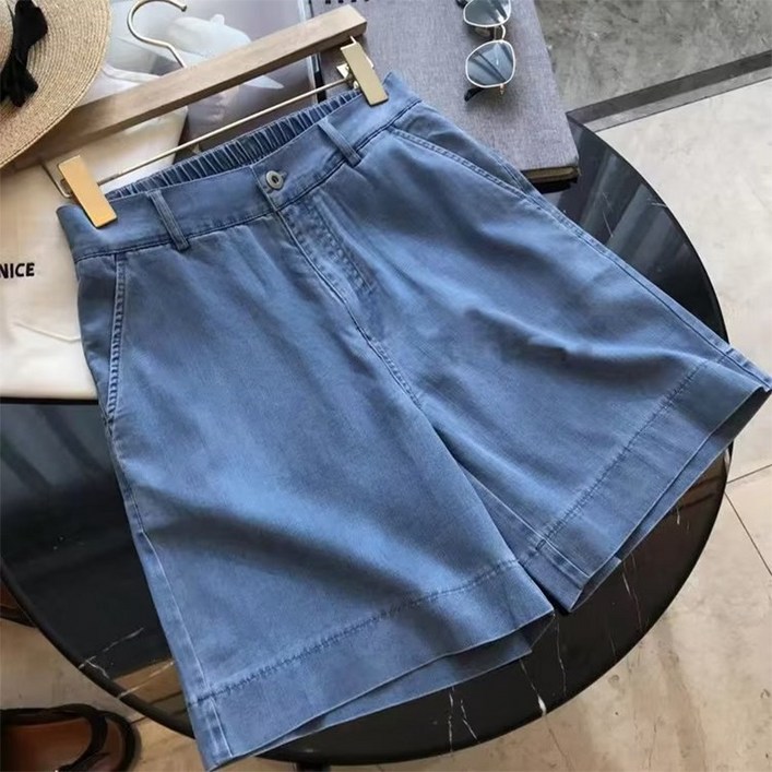 하즐 뒷밴딩 와이드 5부 데님 팬츠