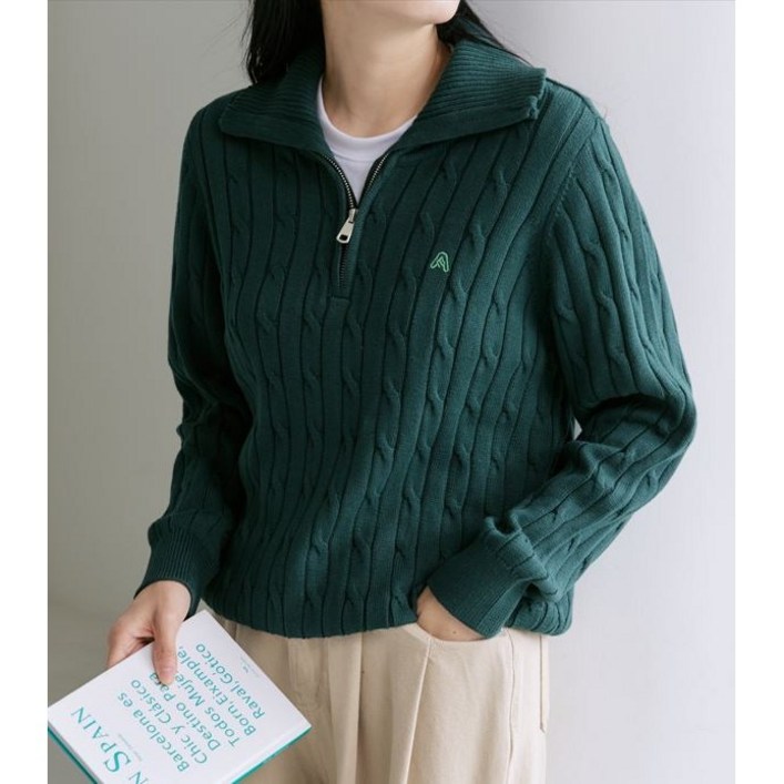 올모스트스퀘어 여성 반집업 니트 프리미엄라인 흔치않은 최고급 100 코튼 소프트 터치 스웨터 케이블 꽈배기 하프집업 카라니트