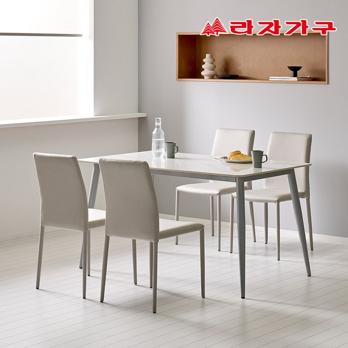 라자가구 파비오 12T 포세린 세라믹 4인용 식탁 의자4개 세트, 화이트상판화이트프레임