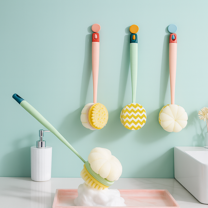 등드름 케어 각질 제거 롱손잡이 샤워 양면 브러쉬 세트