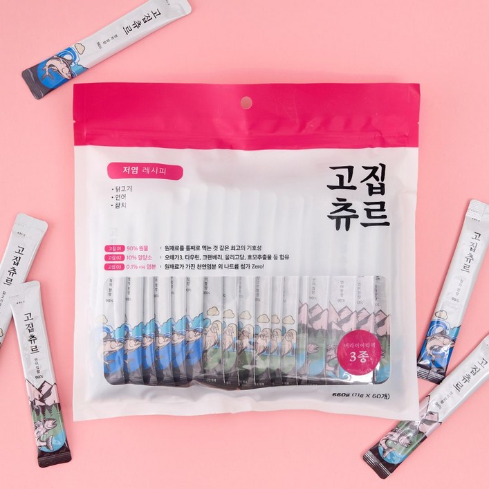고집츄르 고양이츄르 저염 레시피, 60p, 닭&연어&참치 버라이어티티