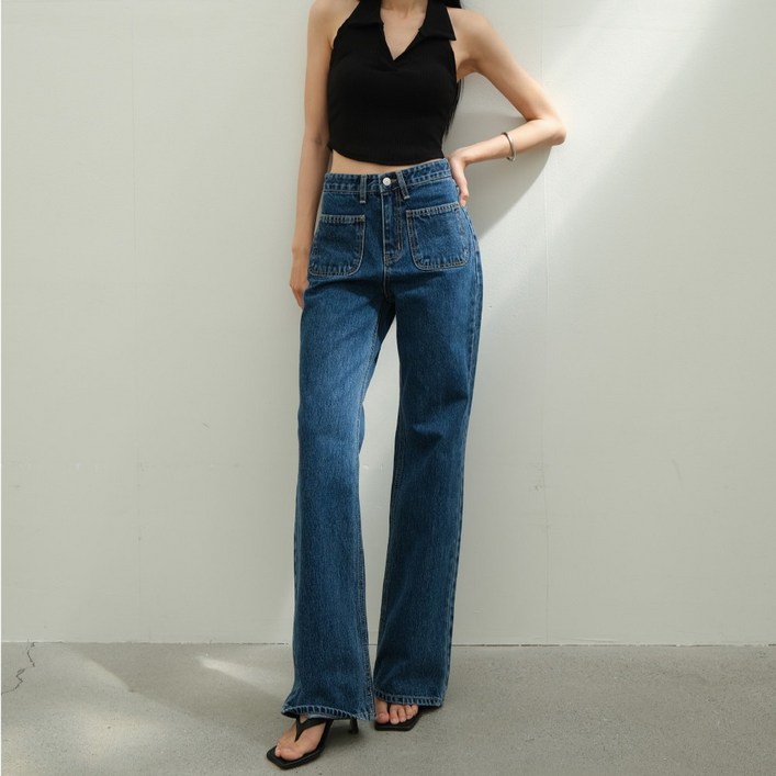 국내생산 모노디 여성 여자청바지 앞 포켓 세미와이드 데님 팬츠