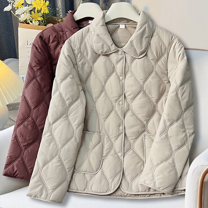 TIMEPURE 중년 여성 퀼팅 경량 패딩 점퍼 데일리 웰론 패딩 자켓 루즈핏 숏코트 겨울 가을 데일리 간절기 아우터