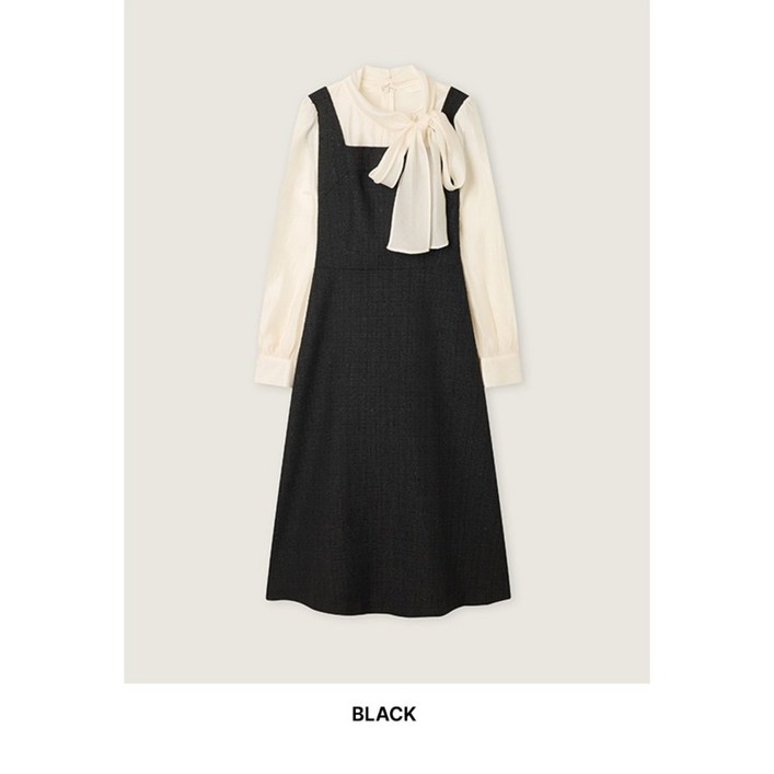 로엠 여성용 우븐매칭 타이형 롱원피스