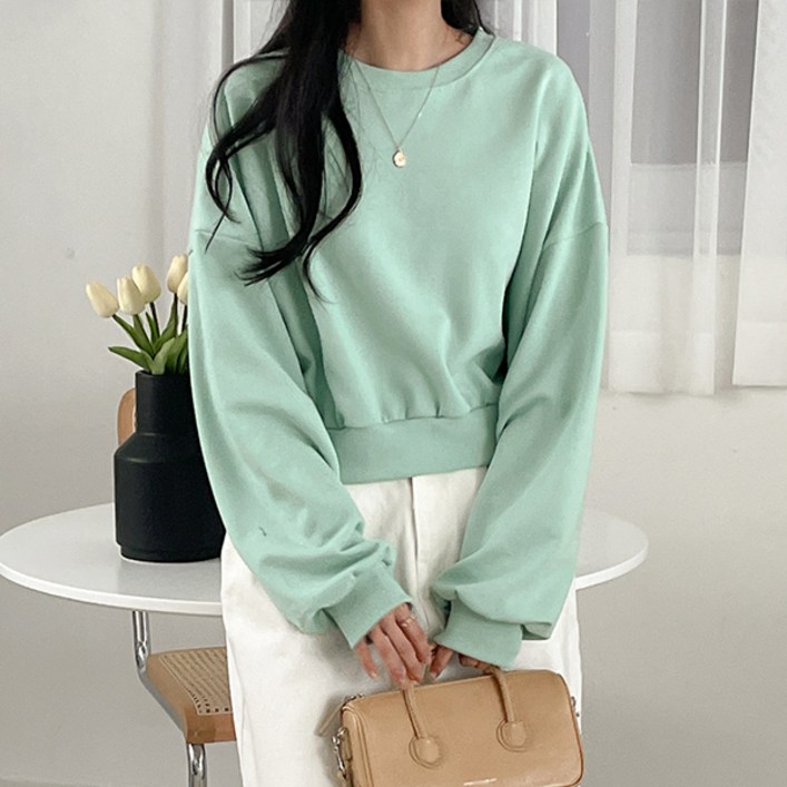 오버나인 여성 파스텔 코튼 무지 세미 크롭 맨투맨 오버나인 여성 파스텔 코튼 무지 세미 크롭 맨투맨