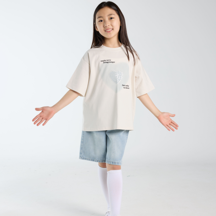 유영키즈 여아 반팔티 데님 반바지 상하세트 375