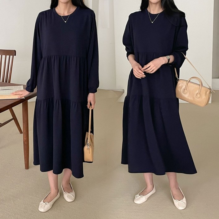 마더라이크 임산부 엘로 캉캉 플레어 롱 원피스 빅사이즈 임부복