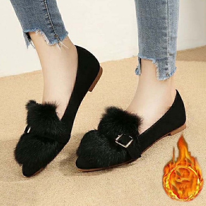 TKX 메리제인 슈즈 여성 가을 겨울 털 장식 발편한 단화 플랫구두 하객룩 K95