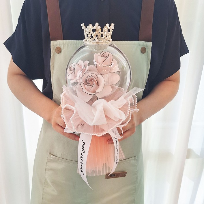 앨리스 아크릴 풍선 장미 비누꽃다발 학예회 발표회 졸업식 왕관비누꽃쇼핑백 포함, 1개, 미니핑크로즈