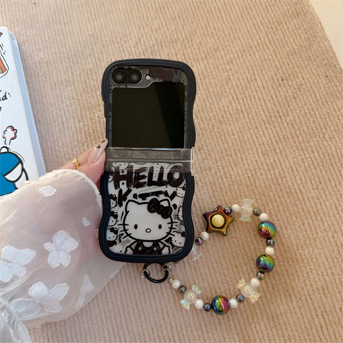 삼성 갤럭시z플립5 z플립6 z플립7 힌지보호 블랙 그래피티 고양이 핸드폰케이스