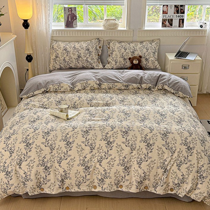 리진 플로아 린넨 이불커버 더블 180X220cm, 그레이