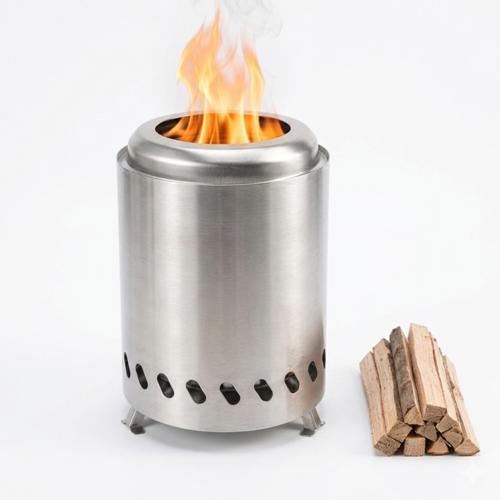 무연 장작 가스화 스토브 캠핑 화로, 1개, 은색