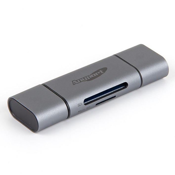 애니포트 메탈바디 2IN1 OTG 카드리더기 USB3.0 Type C, APUC21, 그레이