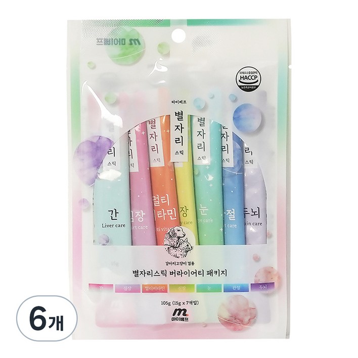 마이베프 별자리스틱 7종 버라이어티팩 반려동물 종합영양제, 혼합맛연어참치닭가슴살닭고기, 6팩, 심장간