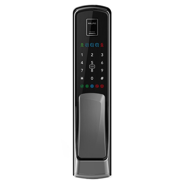 밀레시스텍 푸시풀 지문인식 스마트 손잡이 있음 도어락 MEP70F  카드키 4p 세트, MEP70F도어락, 고객직접설치