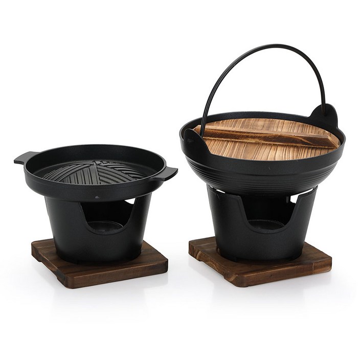 뉴비아 미니화로 싱글 MB1000  미니냄비 MP2000 세트 블랙, 1세트, 그릴팬17cm, 냄비20cm