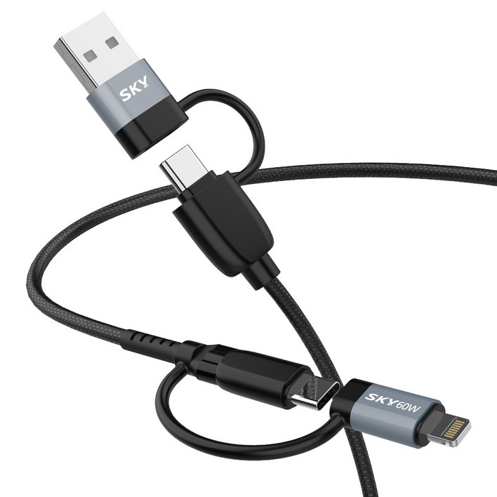 스카이 비트 60W 4 in 1 고속충전 480Mbps 단선 방지 패브릭 케이블