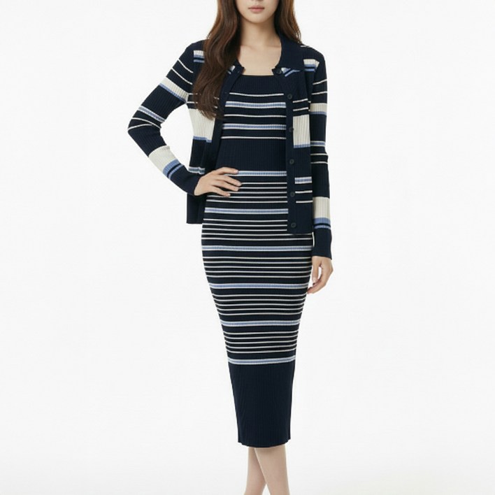 페이퍼먼츠 텐사이 스트라이프 니트 가디건 원피스 세트 14118