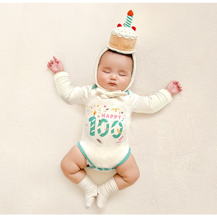 이키 유아용 100일 기념 바디수트 긴팔 케이크 모자 기프트 박스 쇼핑백