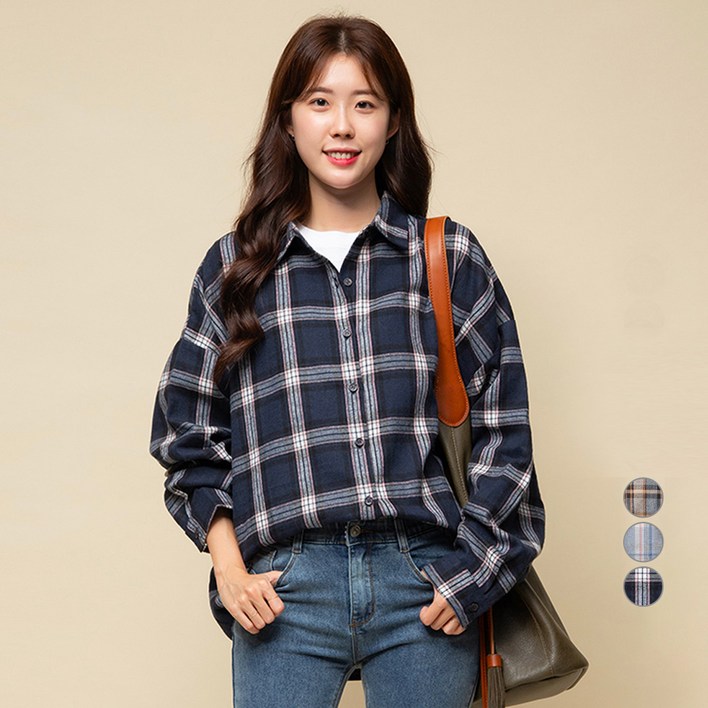 캐럿 여성 루즈핏 체크 플란넬 셔츠 캐럿 여성 루즈핏 체크 플란넬 셔츠