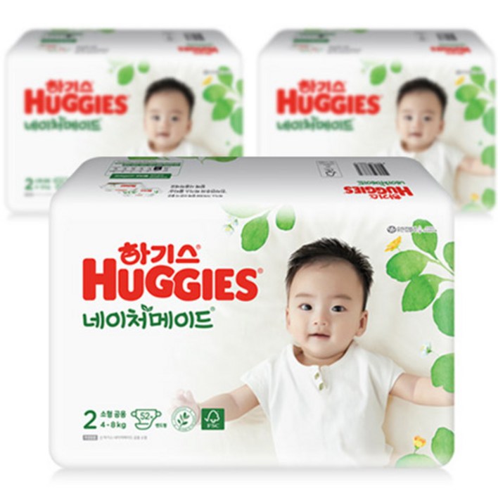 출산/유아동 2021 신형 하기스 네이처메이드 밴드형 기저귀 소형 2단계(4~8kg), 156매