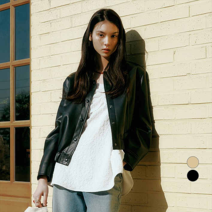 로엠 여성용 블루종 페이크 레더 자켓