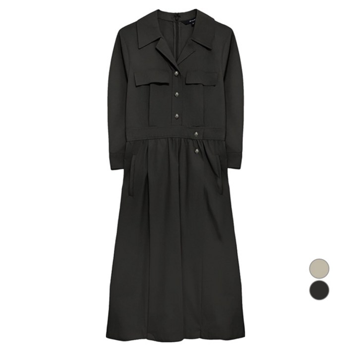 온앤온 여성용 카라넥 단추 포인트 롱 원피스