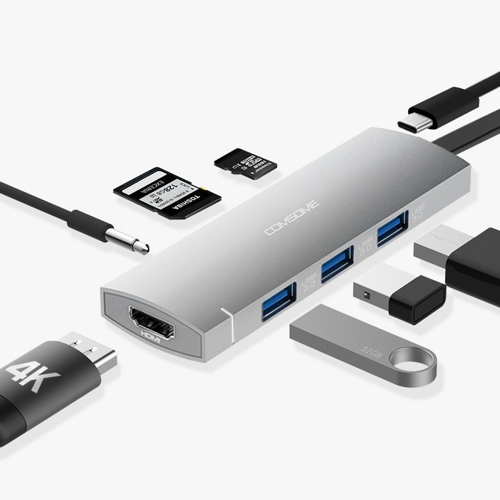 컴썸 C타입 HDMI 8 in 1 USB 3.0 멀티허브 CT81P, 실버, 1개 컴썸 C타입 HDMI 8 in 1 USB 3.0 멀티허브 CT81P, 실버, 1개
