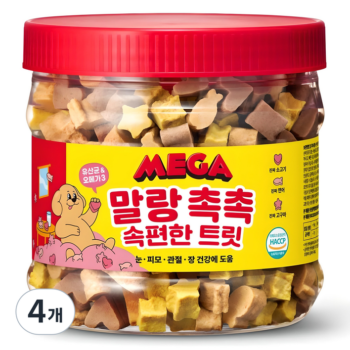 메가 강아지 말랑 촉촉 속편한 트릿, 혼합맛소고기연어고구마, 400g, 4개