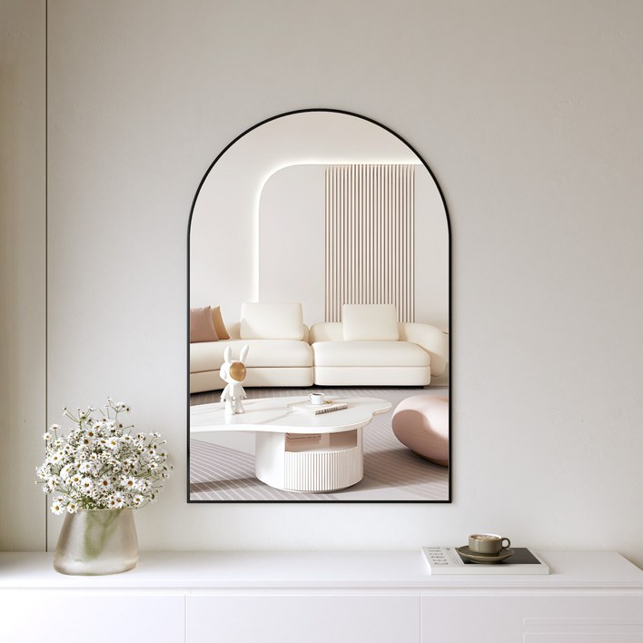 뷰티피크 아치형 벽거울 화정대거울 육실거울 400 x 600 mm, 블랙