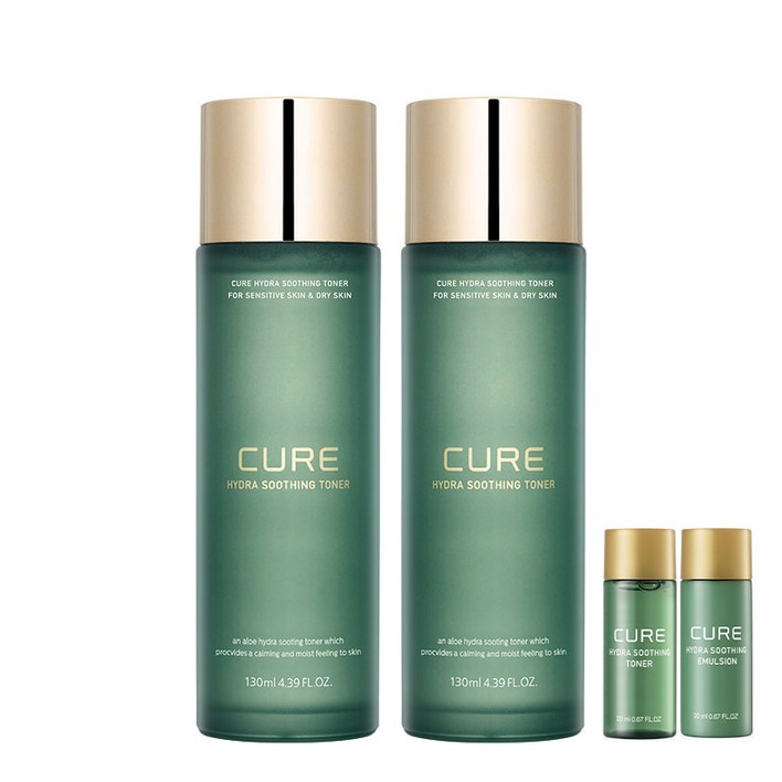 김정문알로에 큐어 하이드라 수딩 토너 130ml 2P + 토너 20ml 1P + 에멀젼 20ml 1P