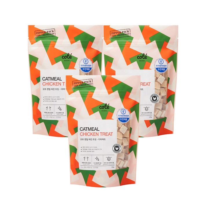 꼬뜨 고양이 밀 트릿 간식, 치킨, 120g, 3개