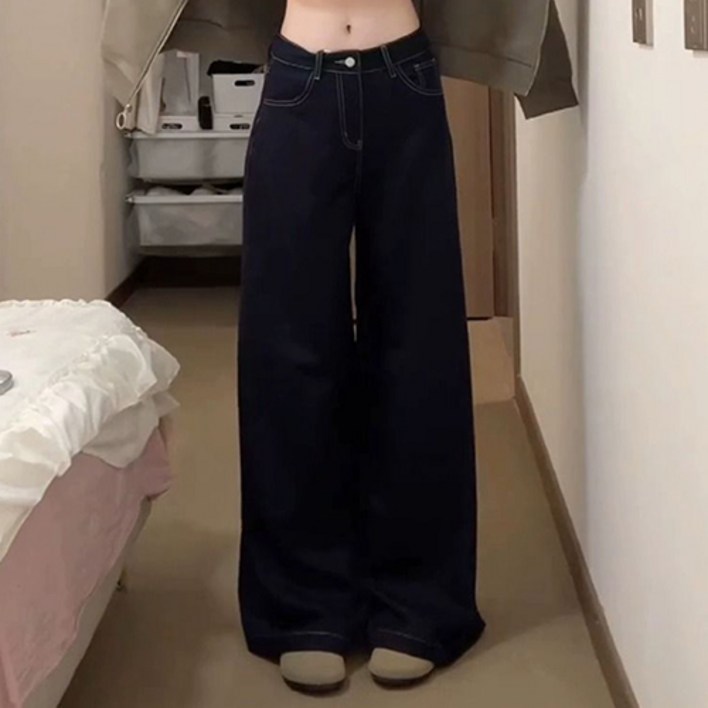 레몬소울 여성용 케링 와이드 생지 데님 팬츠