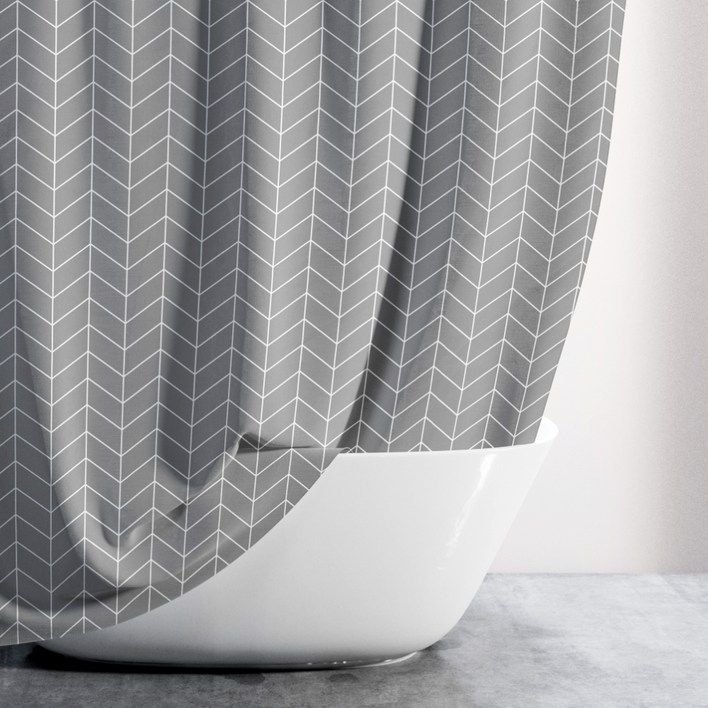 욕실 패브릭 헤링본 방수 샤워커튼 그레이