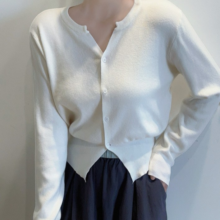 라라온 여성용 베이직 심플 슬릿넥 단추 니트 가디건 25TSP3541