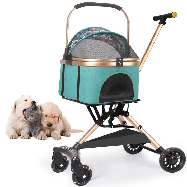 강아지유모차 접이식 이동 카트 이동식 웨건 카트 펫 스토롤러 강아지 고양이 분리형 원터치 퀵폴딩 접이식 개모차 초경량 L1, 블루