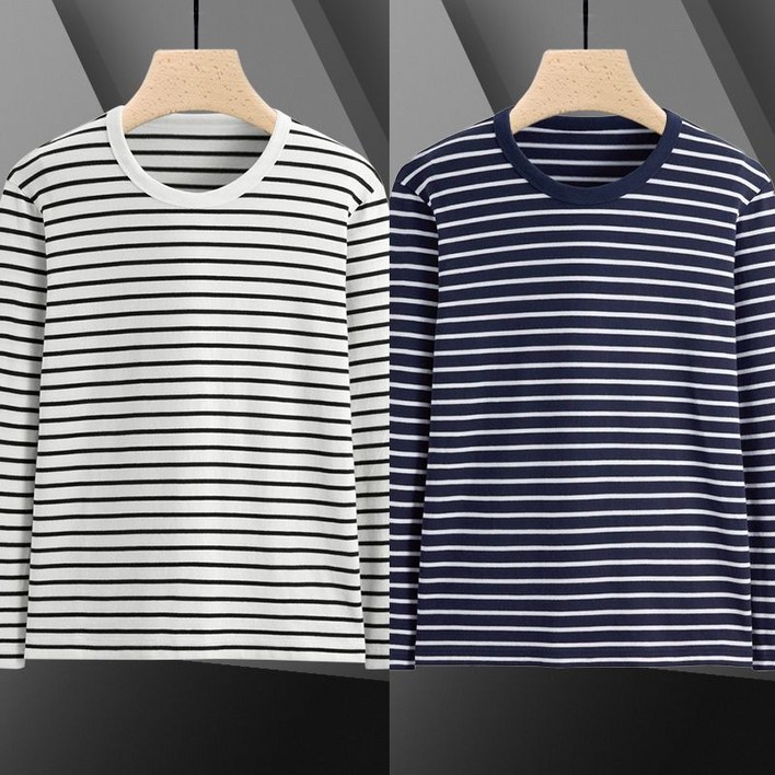 11 남성 스트라이프 긴팔 티셔츠 봄가을 패션 코디 긴팔티 겨울 라운드넥 캐주얼 상의 WMY