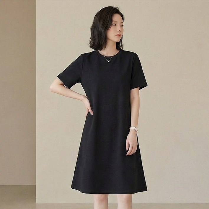 드마엘 이본 무지 반팔 미디원피스 (2color) 여성 원피스+델로나