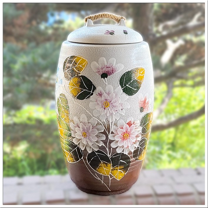 여주흙도예분청 투톤 쌀독 항아리 20Kg 목단 일자형