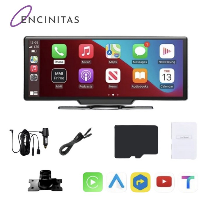 ENCINITAS 카플레이 안드로이드 오토 모니터 차량 올인원 내비게이션 블루투스 블랙박스 전방렌즈 마이크로 SD카드, 단일상품, 64GB 183,000